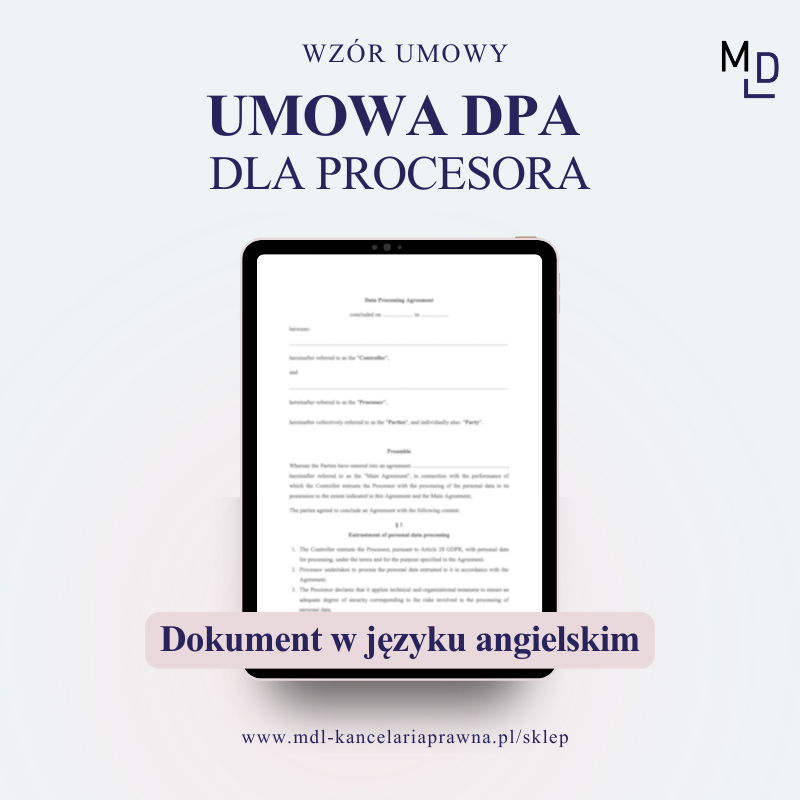 Umowa powierzenia przetwarzania danych osobowych (DPA) dla procesora